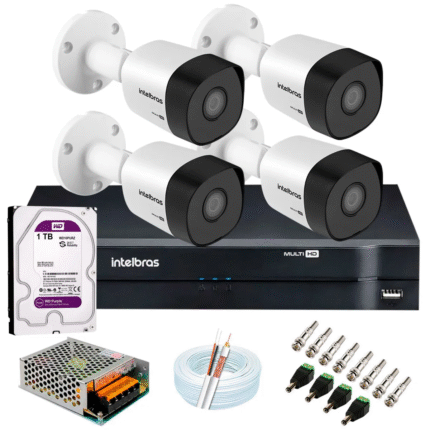 Kit 4 Câmeras VHD 3120 B G6 + DVR MHDX 1104 Intelbras + HD 1TB+ Fonte, Cabos e Acessórios
